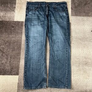 Helix Slim Boot Jeans Men's 38X30 Blue Denim Whiskering Embroidered Boho Cowboy